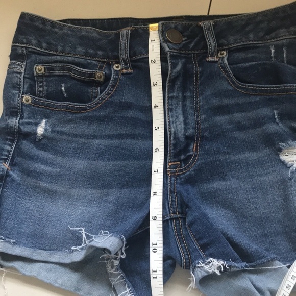 AMERICAN eagle super stretch high rise Shortie shorts jean denim  distressed  6 - Picture 6 of 9